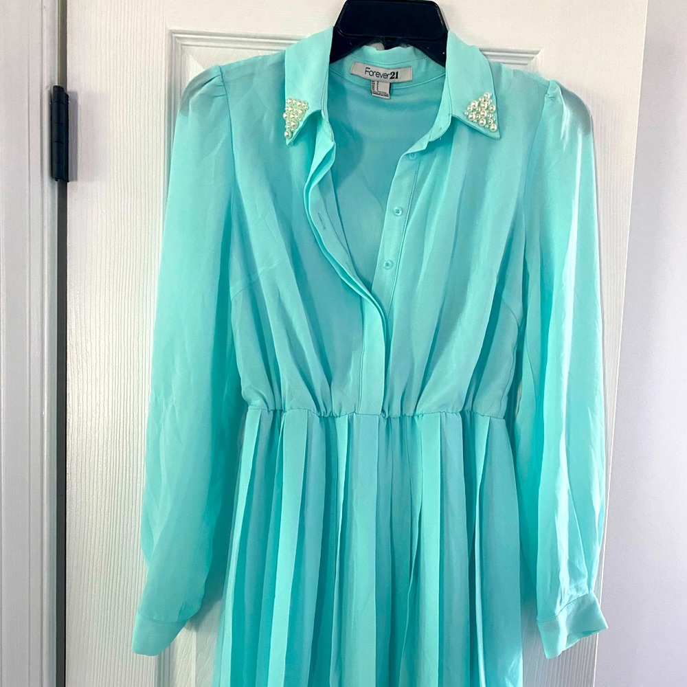 Mint blue long sleeve dress